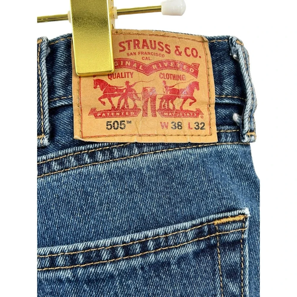 Levi Strauss 505‎ Regular Fit Straight Leg Jeans Blue Denim 38x32